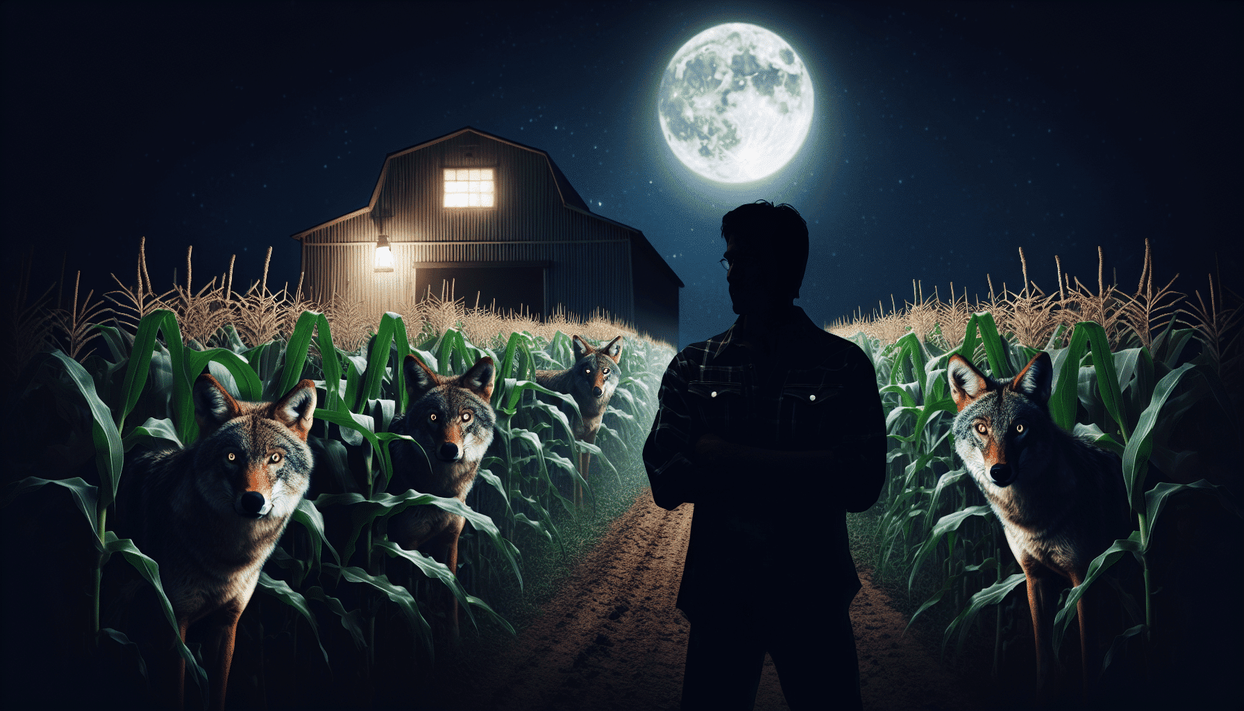 Coyotes lurking near a farm