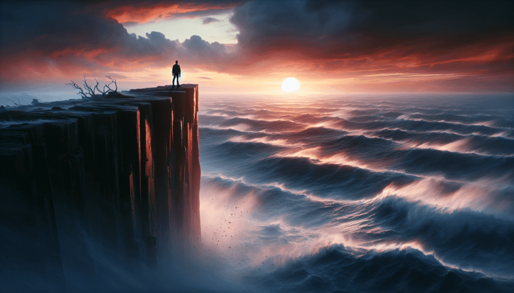 Person standing at the edge of a cliff looking out at the horizon